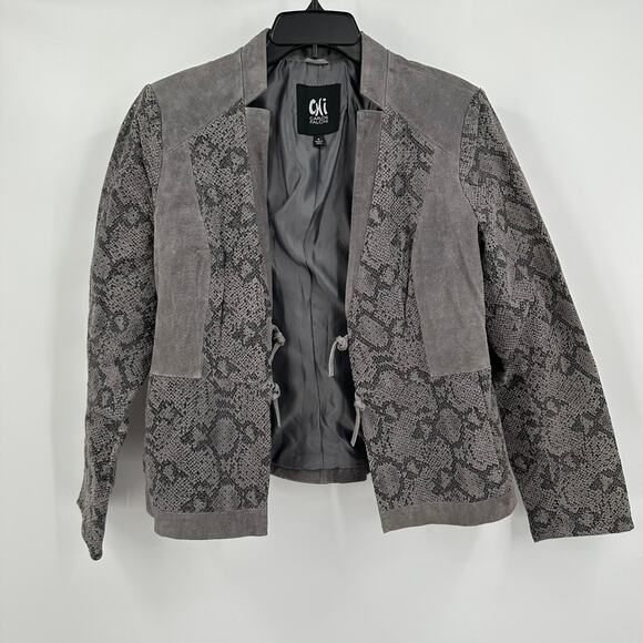 Chi By Carlos Falchi Women Suede Leather Jacket Size M Python Snakeskin Print - Picture 1 of 8